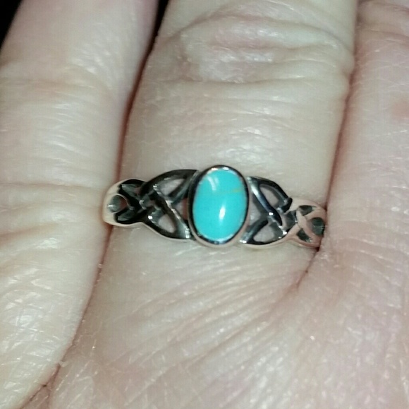 .925 Silver Turquoise Celtic Knot Ring - Picture 2 of 4